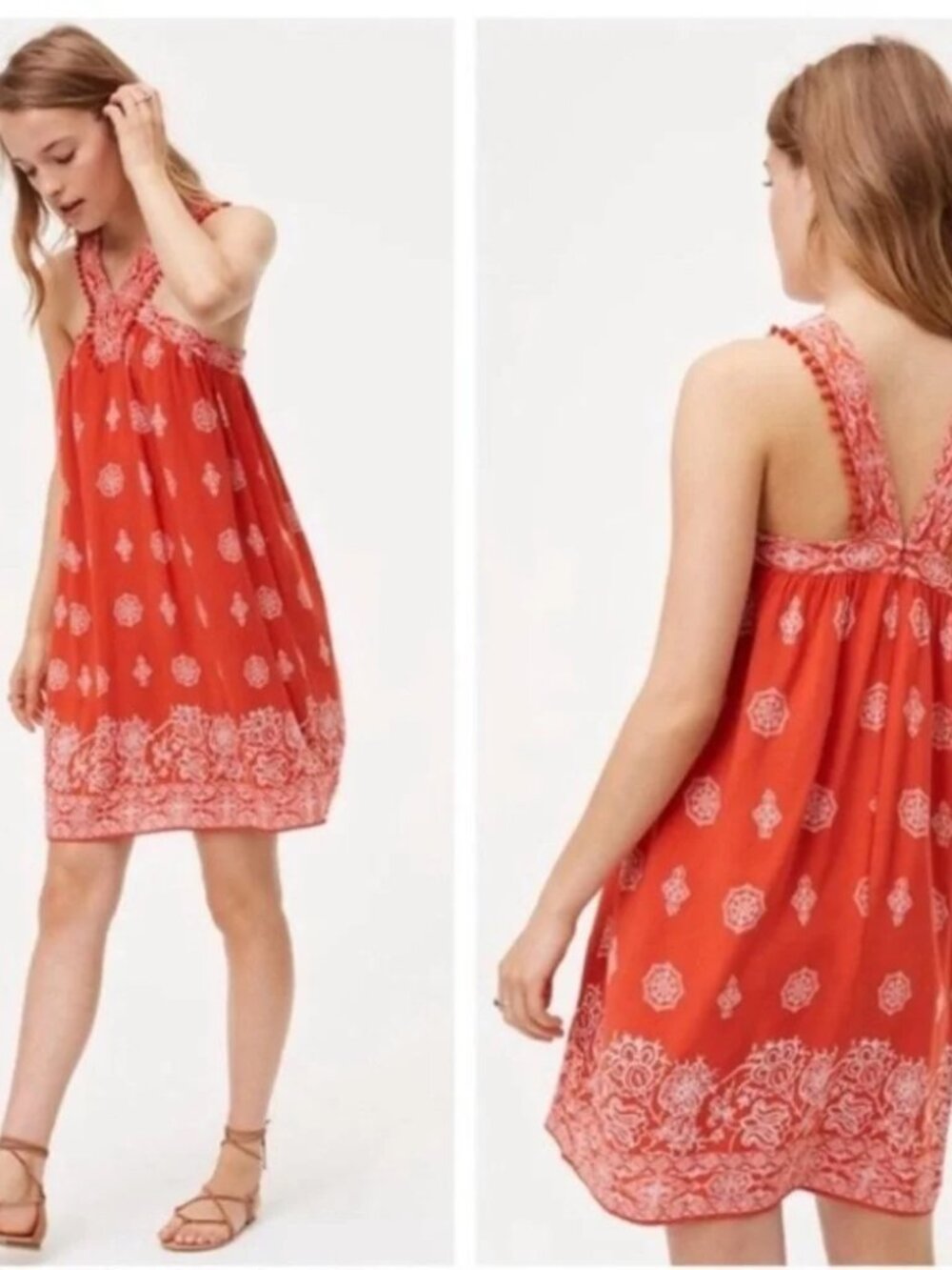 LOFT ORANGE DRESS PAISLEY & POM POM'S